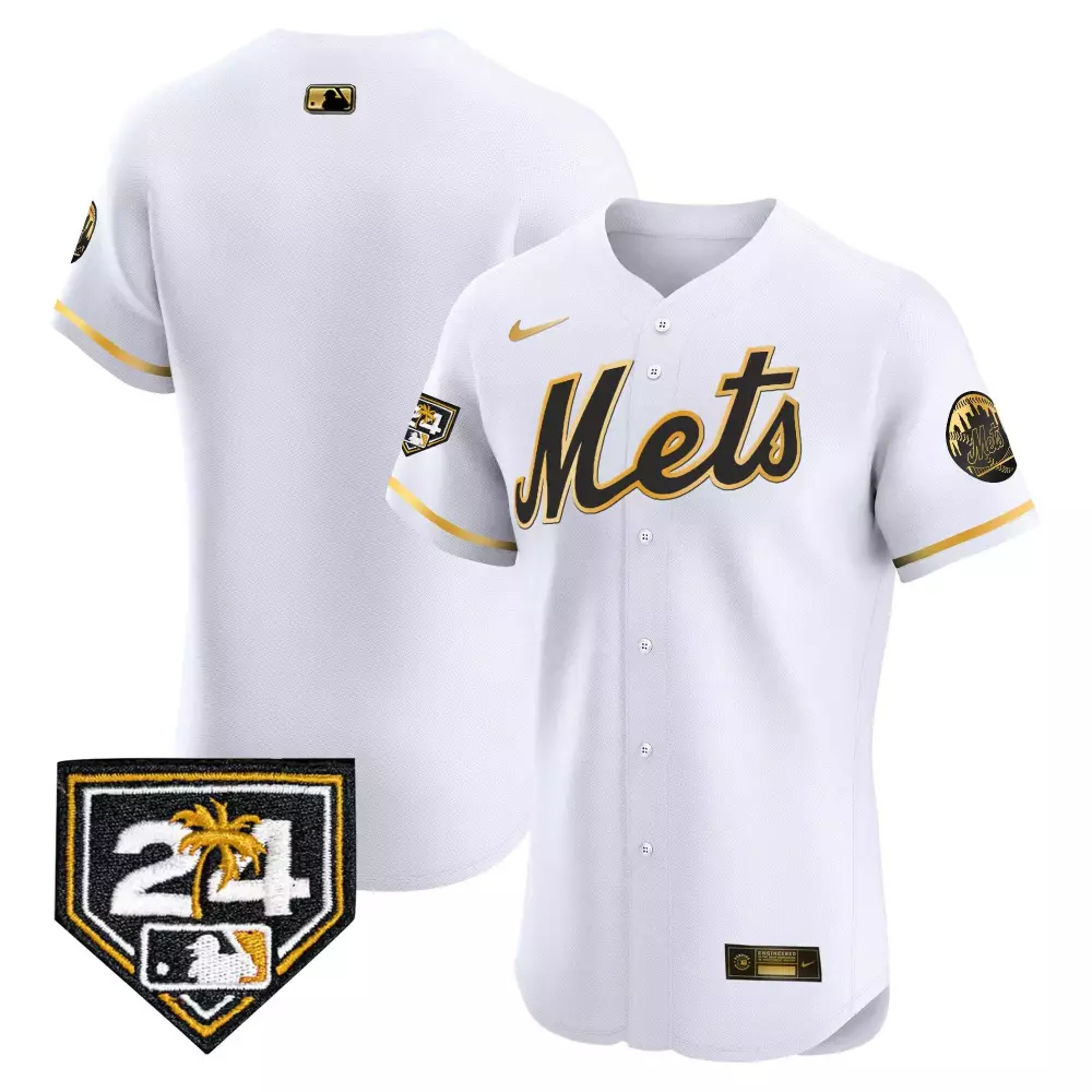 Team White Gold New York Mets 2024 Spring Training Vapor Premier Elite Jersey V2 | Limited Edition Custom Fan Gear | For Men | For Men, Women & Youth