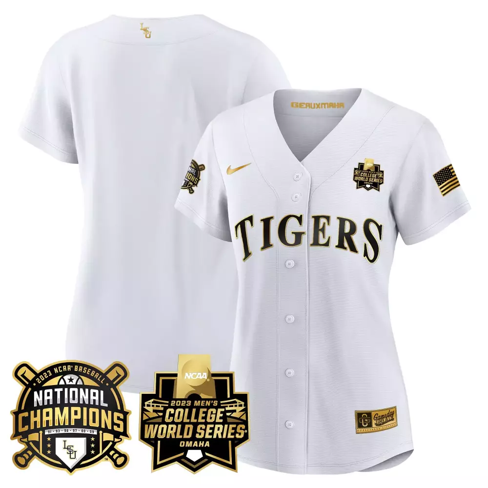 LSU Tigers 2023 National Champions Gold Jersey V3 | Stitched | Fan Gear for Women | For Men, Women & Youth