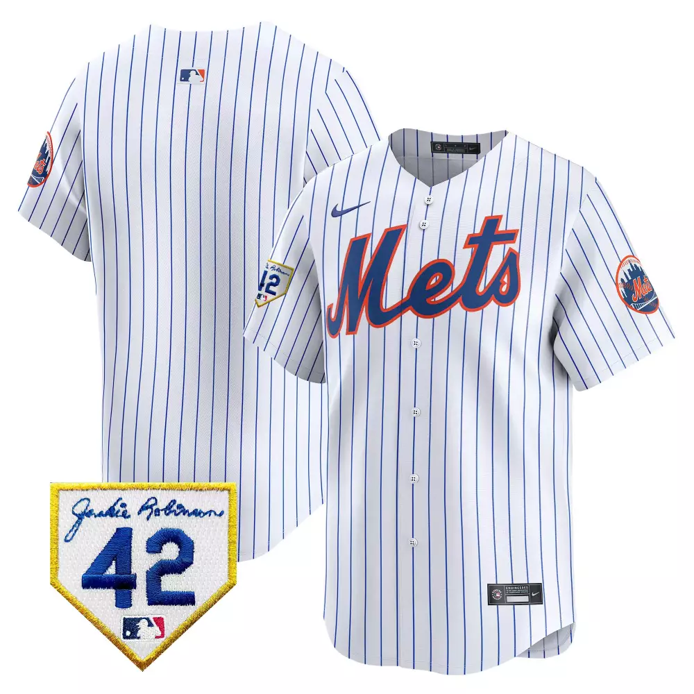 Team White New York Mets 2024 Jackie Robinson Patch Vapor Premier Jersey | Limited Edition Custom Fan Gear | For Men | For Men, Women & Youth