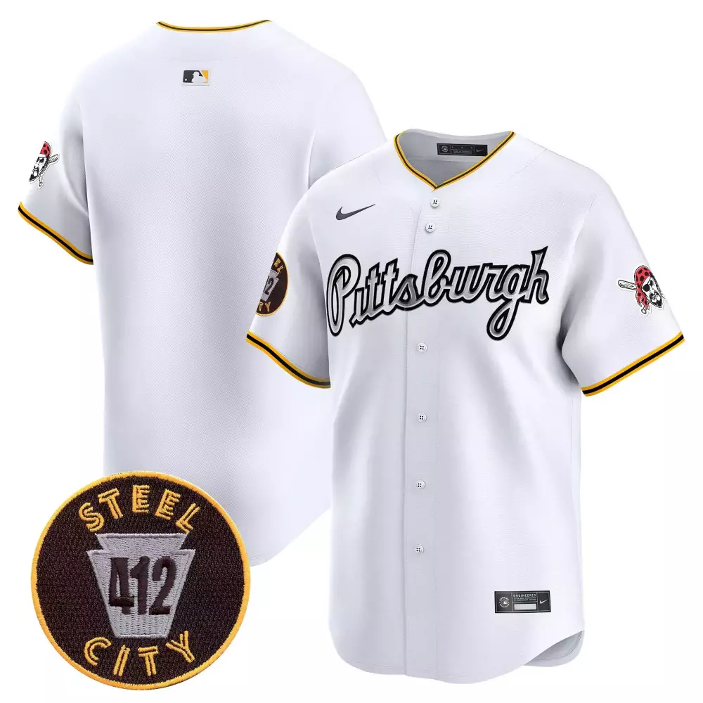 Team White Men's Pittsburgh Pirates Jersey | 412 Patch Vapor Premier Limited Edition V7 | Fan Gear for Men, Women & Youth
