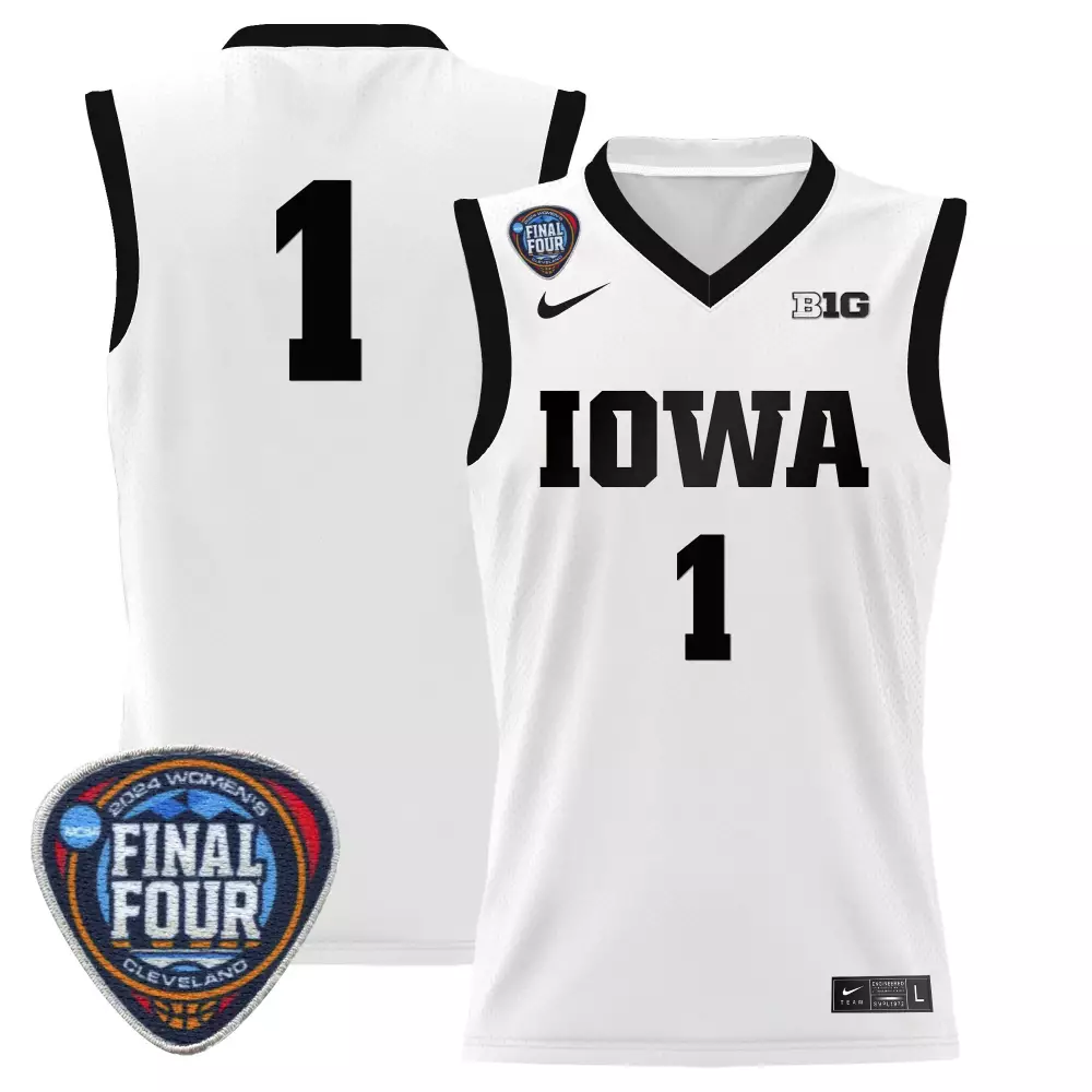 Iowa Hawkeyes 2024 Final Four White Men's Basketball Jersey | Stitched Style with Women Patch | Fan Gear for Game Day | For Men, Women & Youth