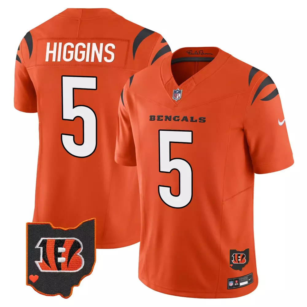 Tee Higgins Cincinnati Bengals Ohio Patch Vapor Limited Jersey | Orange Stitched Design | Fan Gear for Men, Women & Youth