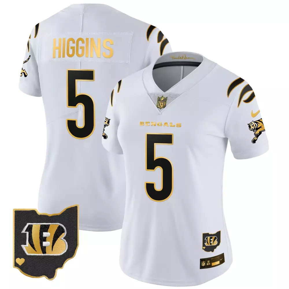 Tee Higgins Cincinnati Bengals 2024 Gold Vapor Limited Jersey | White Gold Stitched Fan Gear for Women | For Men, Women & Youth