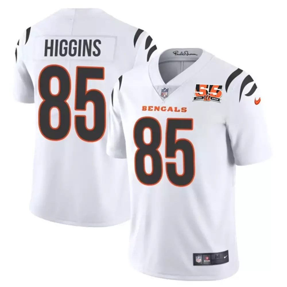 Tee Higgins Cincinnati Bengals White Men's 55th Anniversary Patch Player Vapor Limited Jersey | All Stitched | Game Day Outfit | For Men, Women & Youth