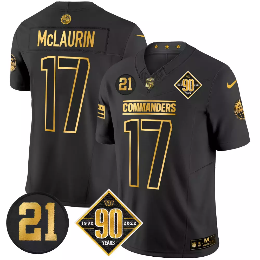 Terry McLaurin 90th Anniversary Black Gold Jersey | Limited Edition Vapor Style | Fan Gear for Men | For Men, Women & Youth