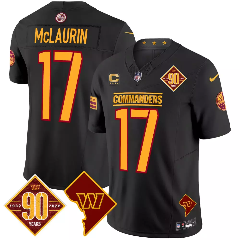 Terry McLaurin Washington Commanders 90th Anniversary Black Vapor Limited Jersey | Stitched Edition with Home Patch | For Men, Women & Youth