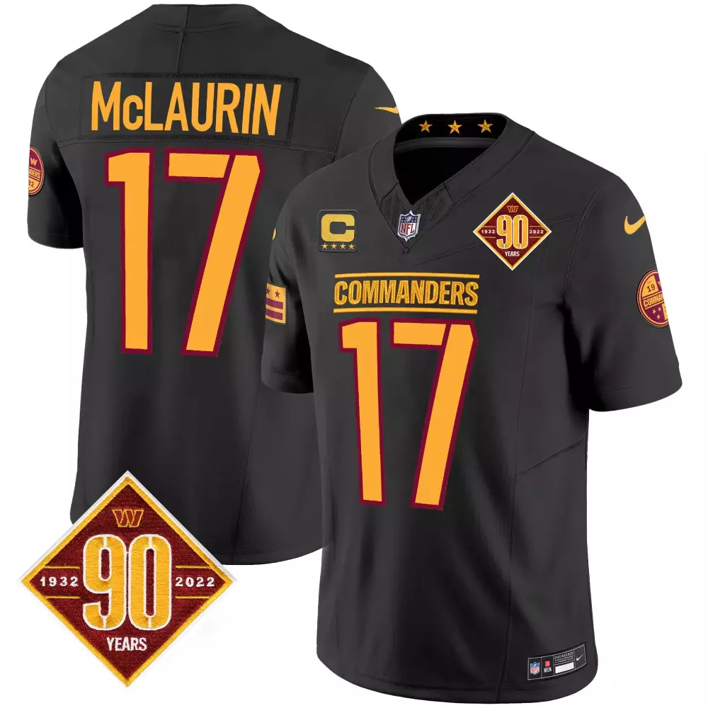 Terry McLaurin Washington Commanders 90th Anniversary Black Vapor Jersey | Stitched Edition with Patch | For Men, Women & Youth