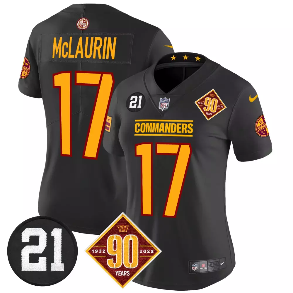 Terry McLaurin Washington Commanders 90th Anniversary Black Vapor Limited Jersey with Sean Taylor Patch | Stitched Edition | For Women, Men & Youth