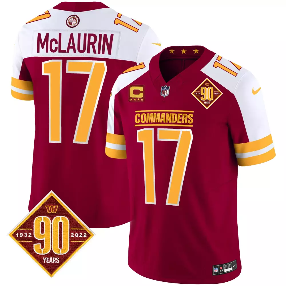 Terry McLaurin Burgundy Alternate Vapor Jersey V2 | 90th Anniversary Patch | Washington Commanders Fan Gear | For Men, Women & Youth