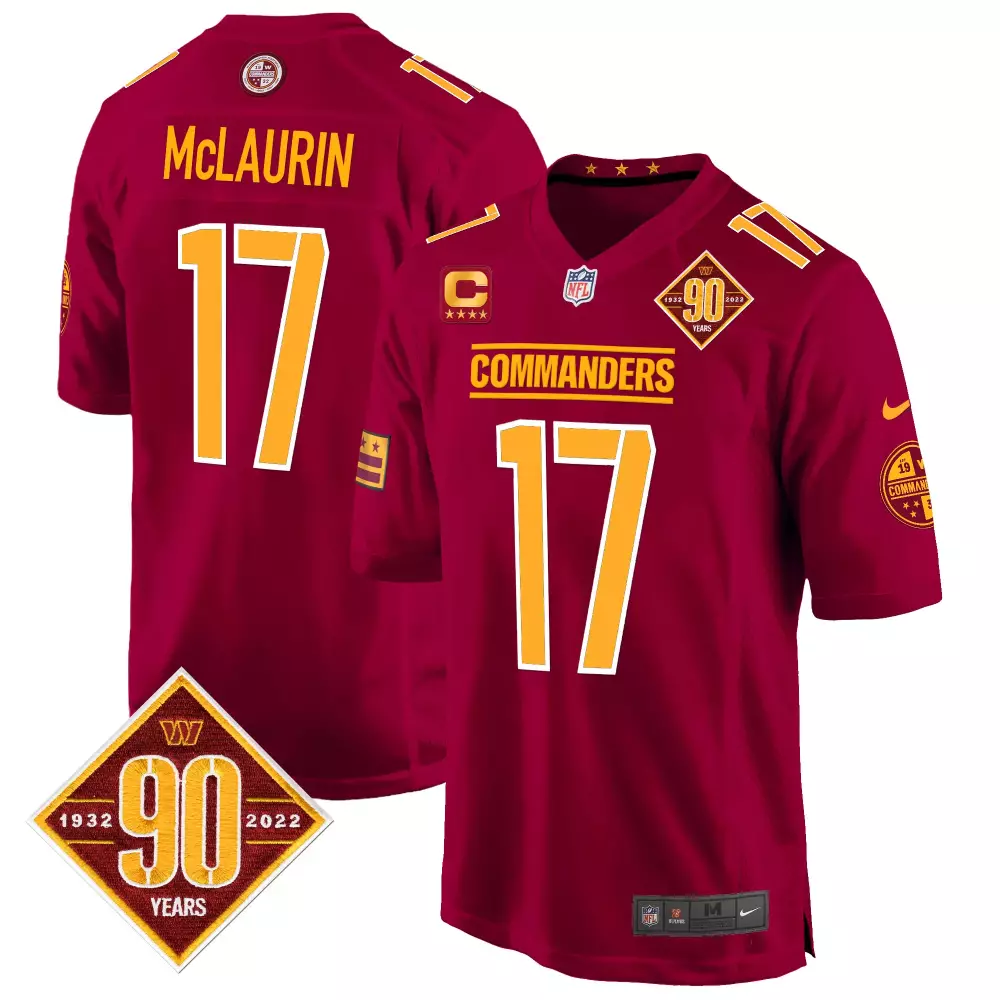 Terry McLaurin 90th Anniversary Patch Burgundy Men's Game Jersey | All Stitched | Washington Commanders Fan Gear | For Men, Women & Youth