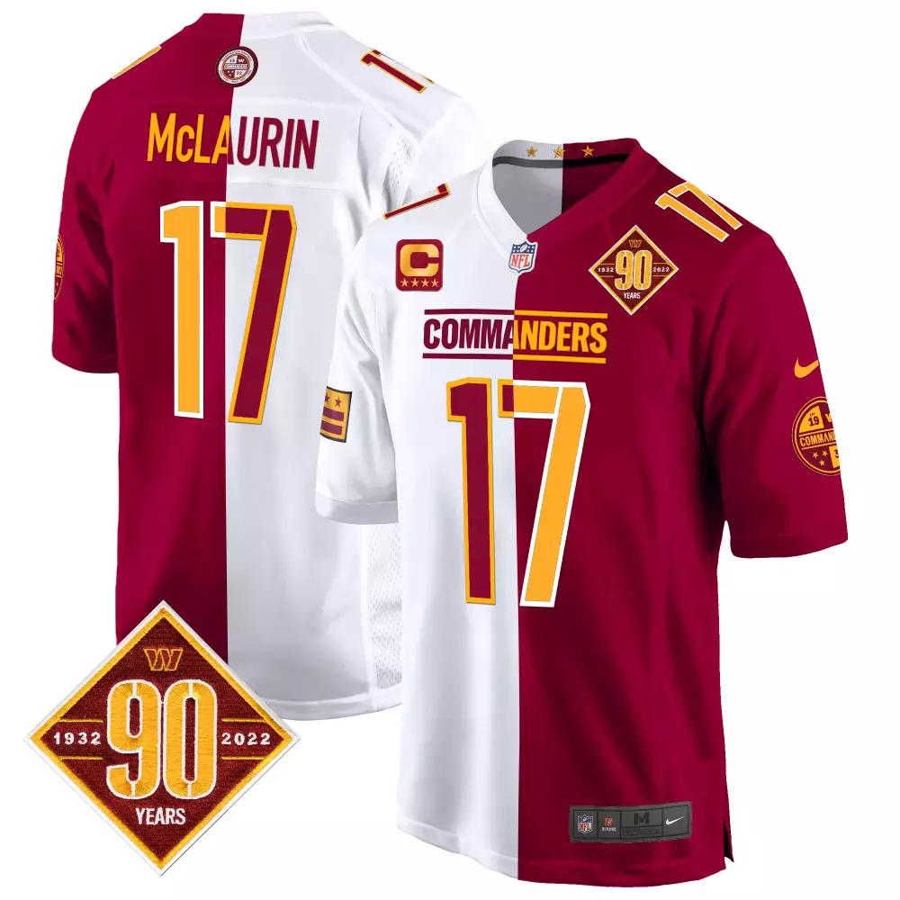 Terry McLaurin Half Burgundy Men's 90th Anniversary Patch Game Jersey | All Stitched | Washington Commanders Fan Gear | For Men, Women & Youth