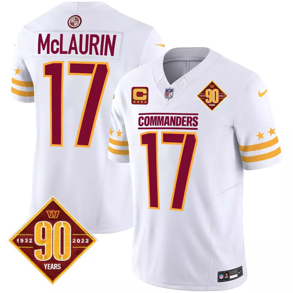 Terry McLaurin Washington Commanders 90th Anniversary Patch Vapor Limited Jersey | Stitched White | For Men, Women & Youth