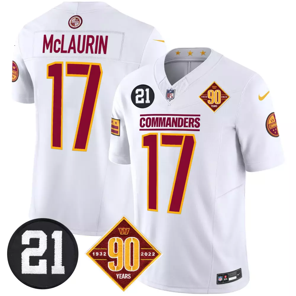 Terry McLaurin Washington Commanders 90th Sean Taylor Patch Vapor Limited Jersey | Stitched White | Fan Gear for Men, Women & Youth