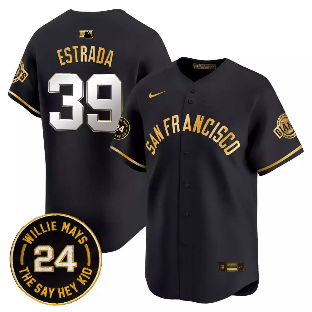 Thairo Estrada San Francisco Giants 2024 Willie Mays Patch Black Gold Men's Vapor Premier Limited Jersey V5 | All Stitched | Fan Gear for Game Day | For Men, Women & Youth