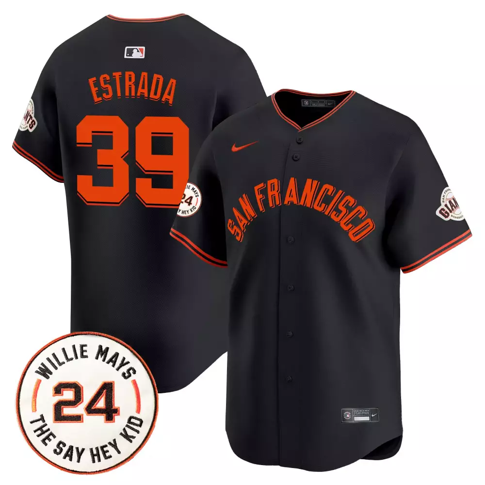 Thairo Estrada 2024 Willie Mays Patch Black Jersey V5 | Vapor Premier Limited Edition | San Francisco Giants Fan Gear | For Men, Women & Youth