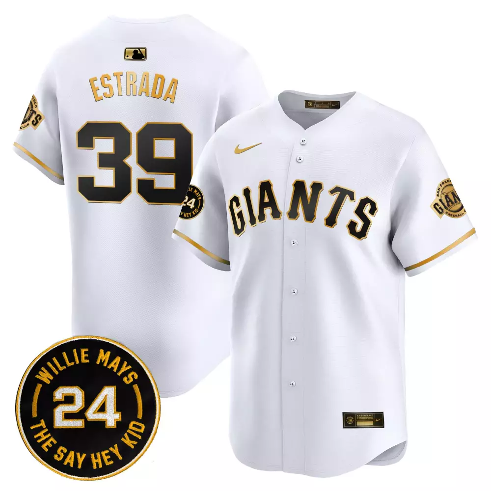 Thairo Estrada San Francisco Giants 2024 Willie Mays Patch White Gold Men's Vapor Premier Limited Jersey | All Stitched | Fan Gear for Game Day | For Men, Women & Youth