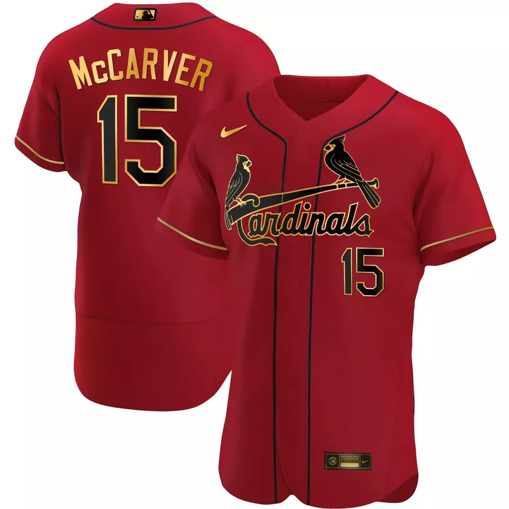 Tim McCarver Black Red Men's St Louis Cardinals Flex Base Gold Trim Jersey | All Stitched | Limited Edition Fan Gear | For Men, Women & Youth