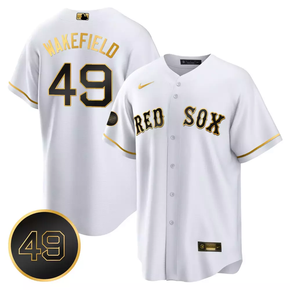 Tim Wakefield Boston Red Sox 49 Tim Wakefield Patch Jersey | White Gold Cool Base Stitched Fan Gear | For Men, Women & Youth