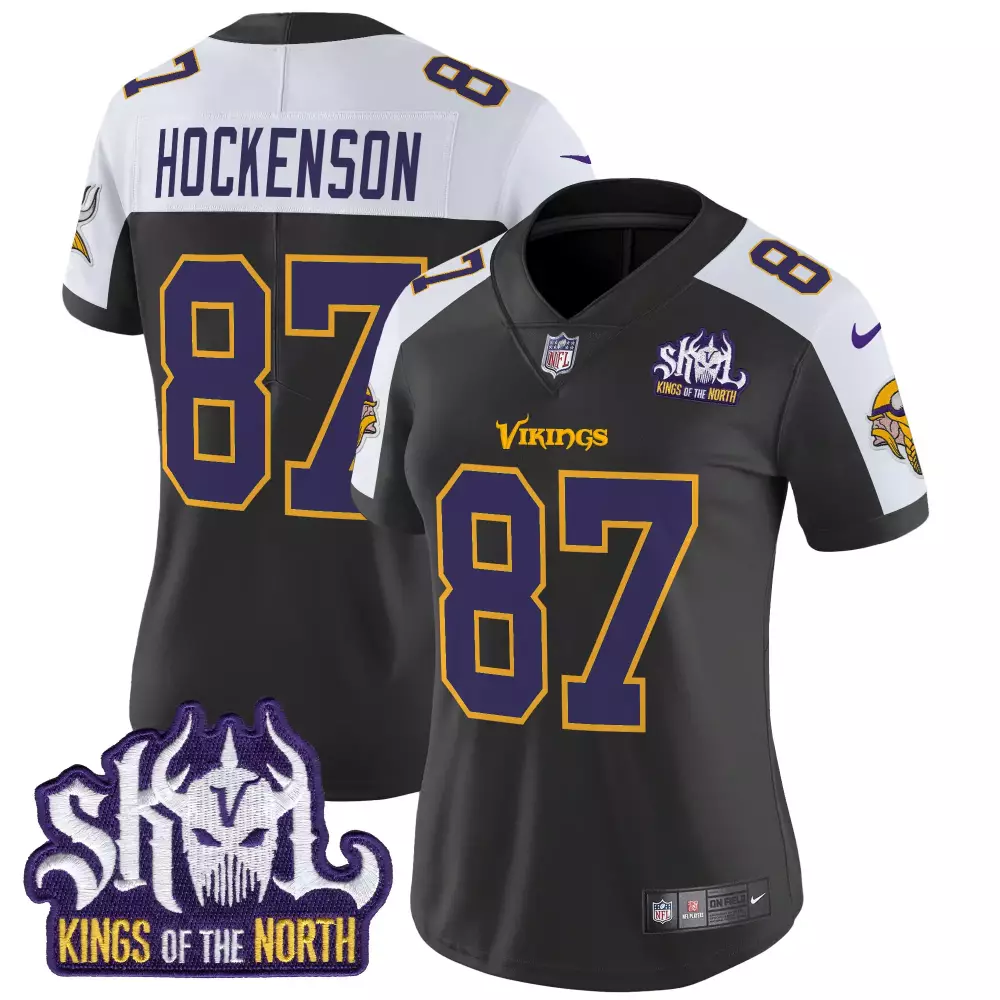 TJ Hockenson Black Alternate Women's Minnesota Vikings King of the North Patch Jersey | Limited Edition Vapor | Fan Gear for Men, Women & Youth