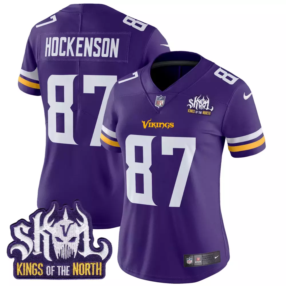 TJ Hockenson Minnesota Vikings Purple Vapor Limited Jersey | Kings of the North Patch | All Stitched Fan Gear | For Women