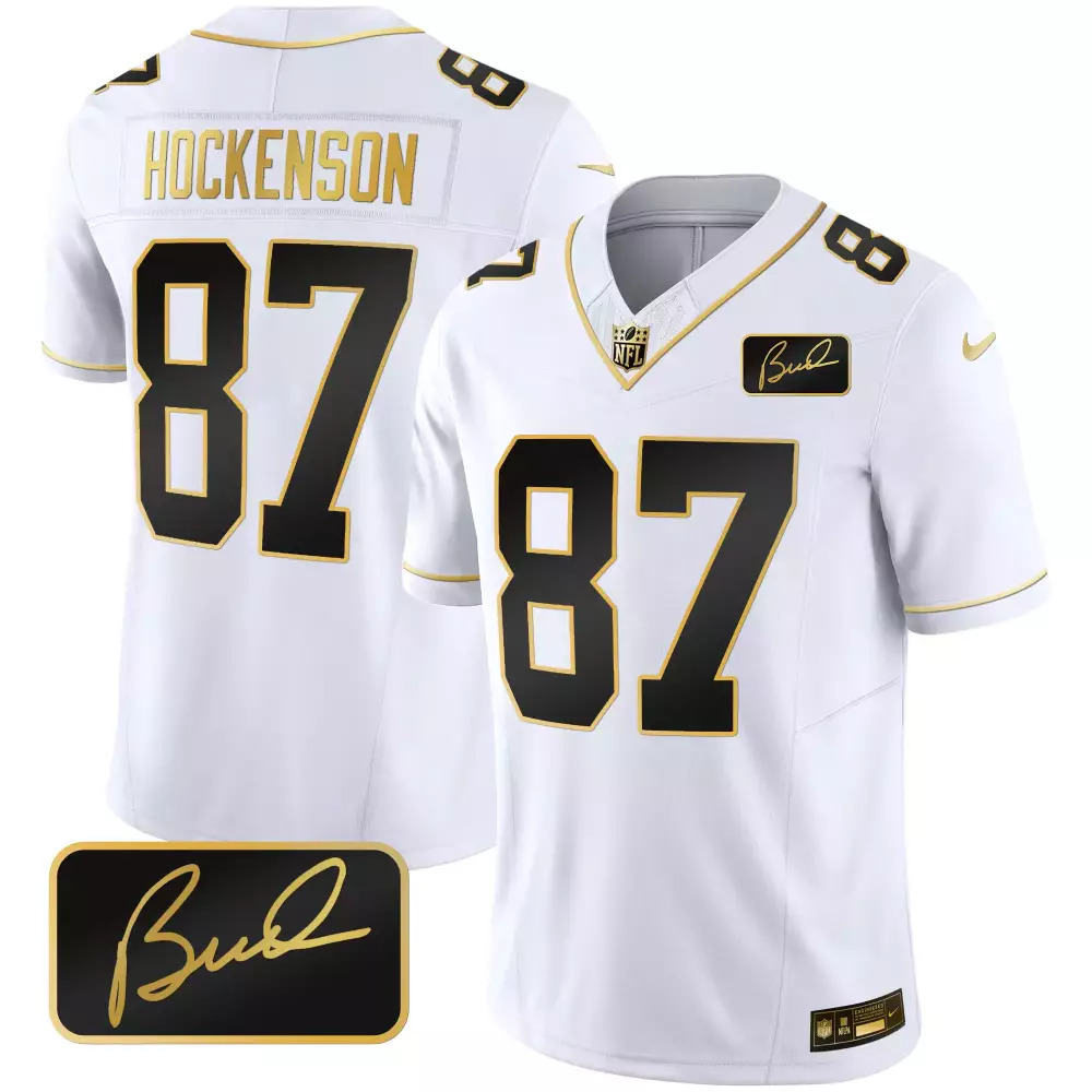 TJ Hockenson Minnesota Vikings White Gold Limited Jersey | Bud Grant Patch | All Stitched Fan Gear | For Men