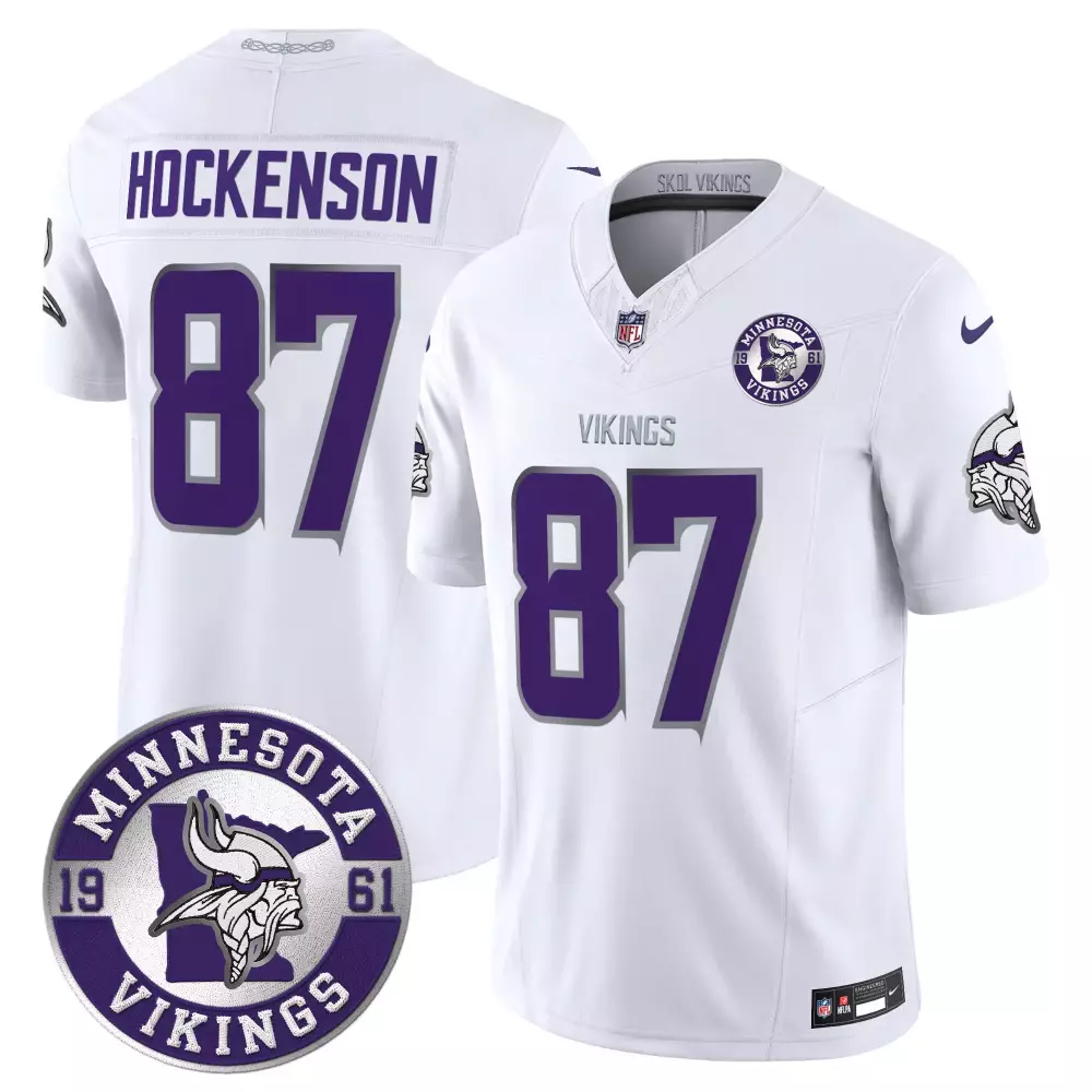 TJ Hockenson Minnesota Vikings 2024 White Limited Jersey | Est 1961 Patch | All Stitched Fan Gear | For Men