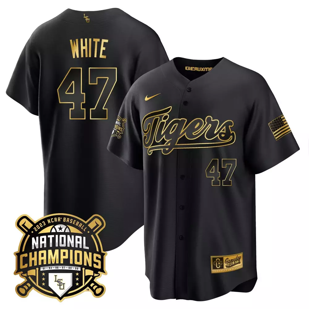Tommy White LSU Tigers 2023 National Champions Gold Cool Jersey V2 | Stitched Fan Gear for Men, Women & Youth