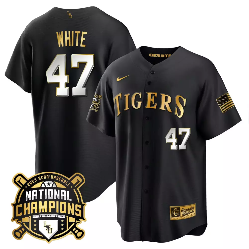 Tommy White LSU Tigers 2023 National Champions Stitched Jersey | Black | Gold Cool | Fan Gear for Men, Women & Youth