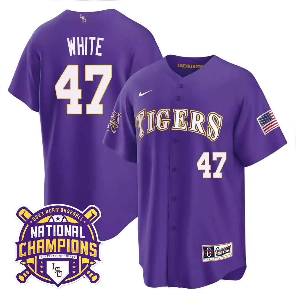 Tommy White LSU Tigers 2023 National Champions Purple Cool Jersey V2 | Men's All Stitched | Game Day Outfit | For Men, Women & Youth