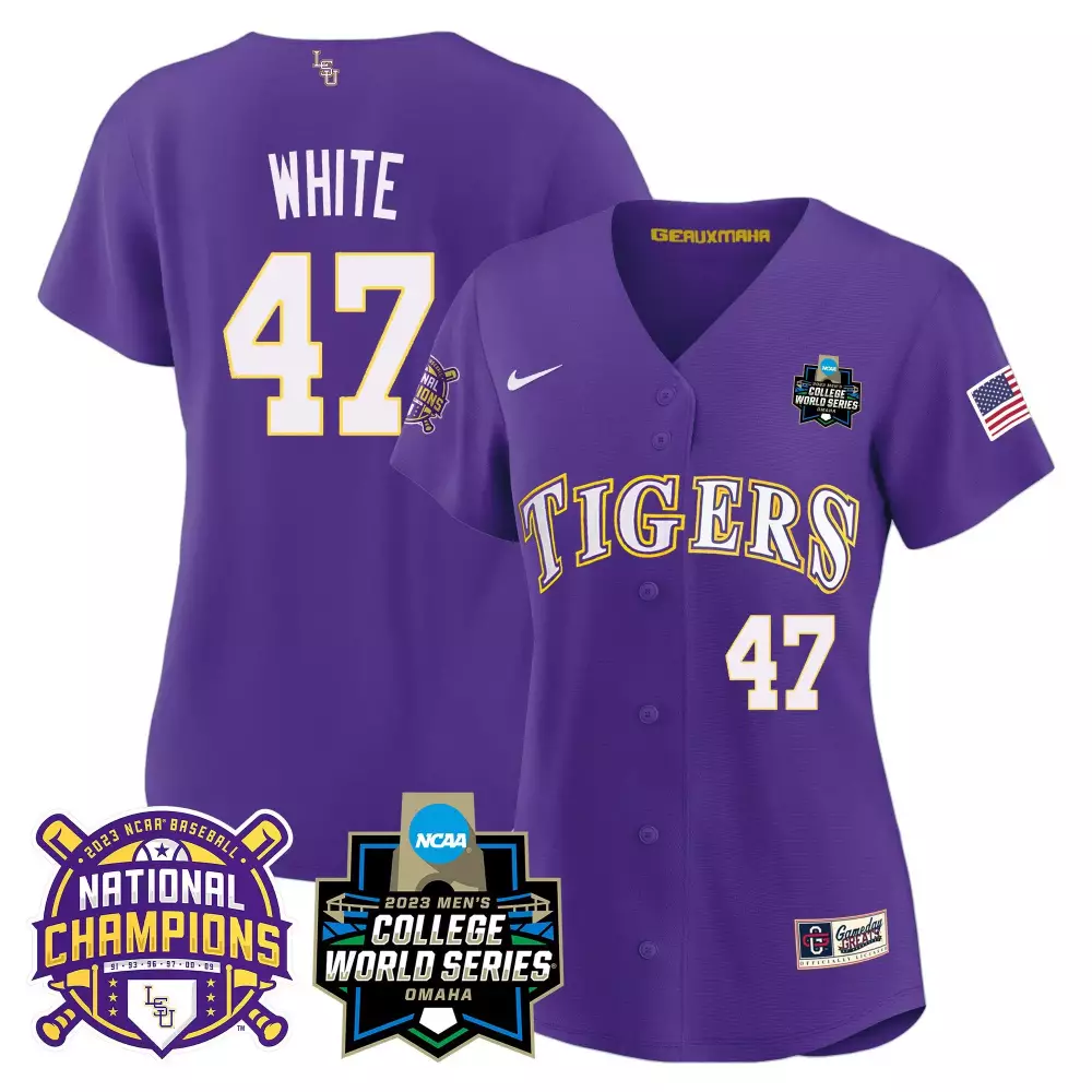 Tommy White LSU Tigers 2023 National Champions Gold Jersey V3 | Women's All Stitched | Replica Fan Gear for Game Day | For Men, Women & Youth