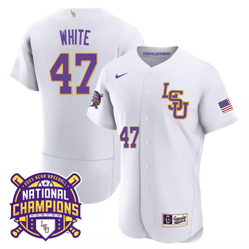 Tommy White LSU Tigers 2023 National Champions Gold Flex Jersey | All Stitched | Limited Edition Fan Gear | For Men, Women & Youth