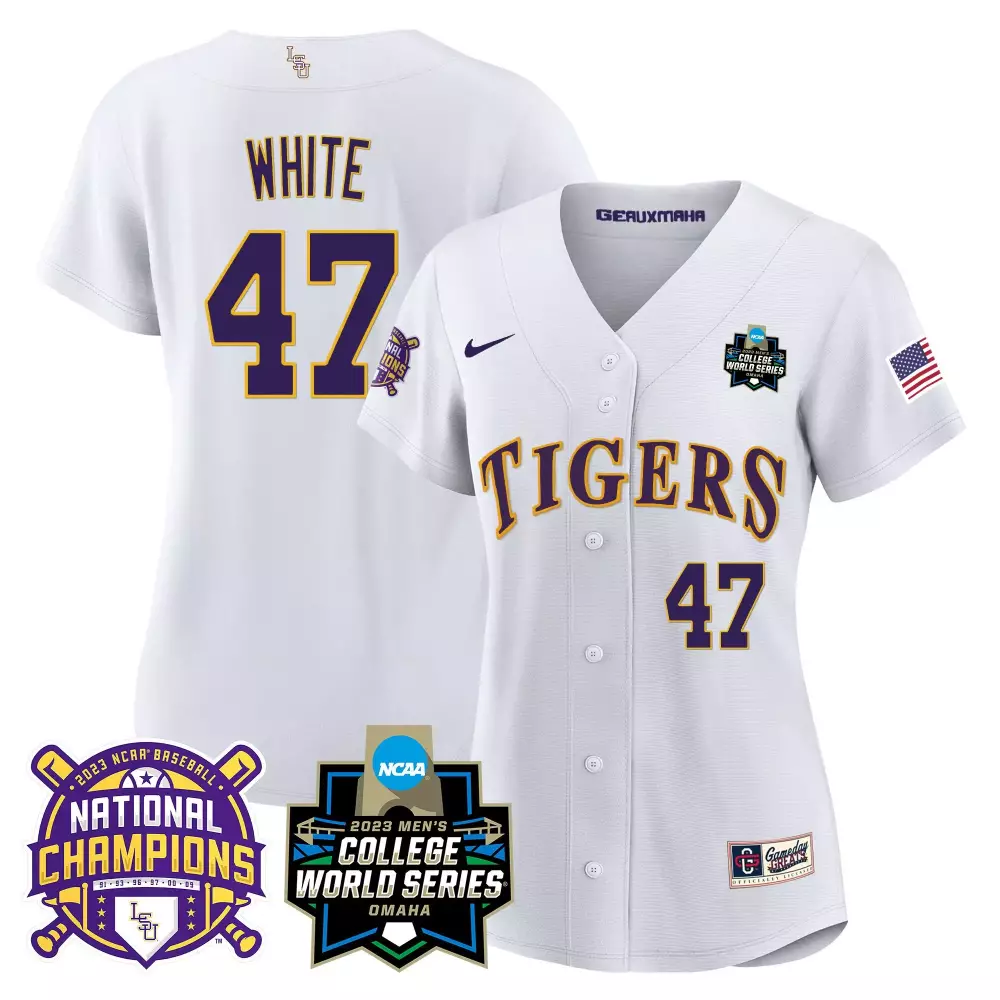 Tommy White LSU Tigers 2023 National Champions Gold Jersey V3 | All Stitched | Limited Edition Fan Gear | For Women, Men & Youth