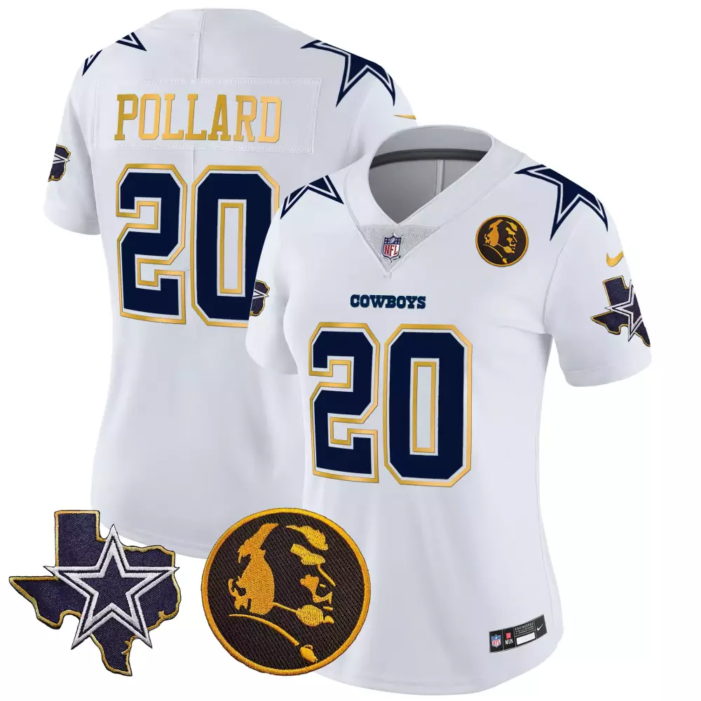 Tony Pollard Women's Dallas Cowboys White Vapor Jersey | Gold Trim John Madden Patch | Stitched Fan Gear | For Women