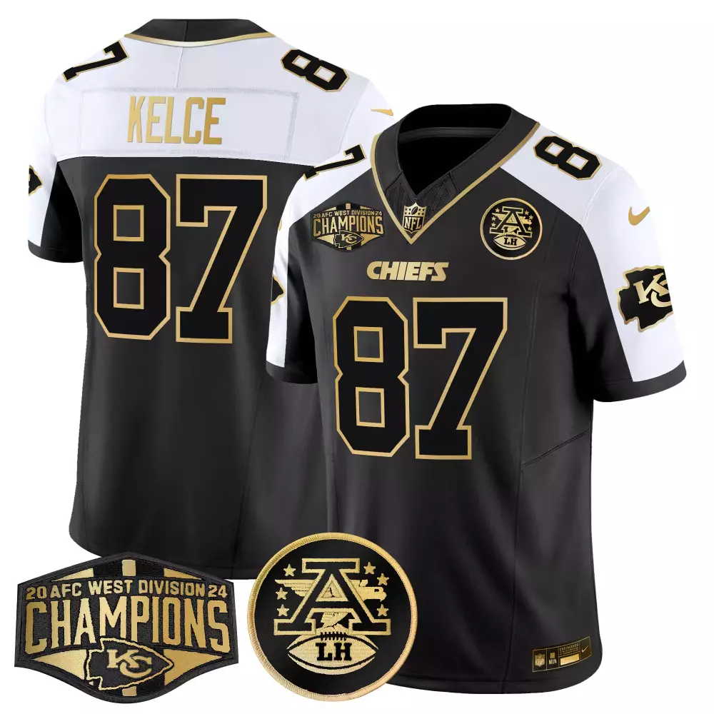 Travis Kelce Alternate Men's Kansas City Chiefs 2024 AFC West Champions Jersey | Gold | Limited Edition | For Men, Women & Youth