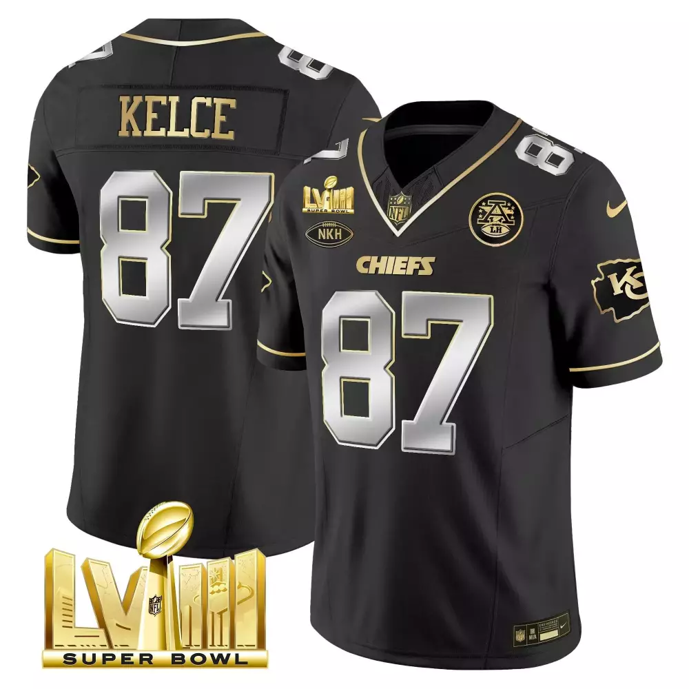Travis Kelce Black Limited Men's Kansas City Chiefs Super Bowl Vapor Gold Jersey | Stitched Edition | Fan Gear for Men, Women & Youth