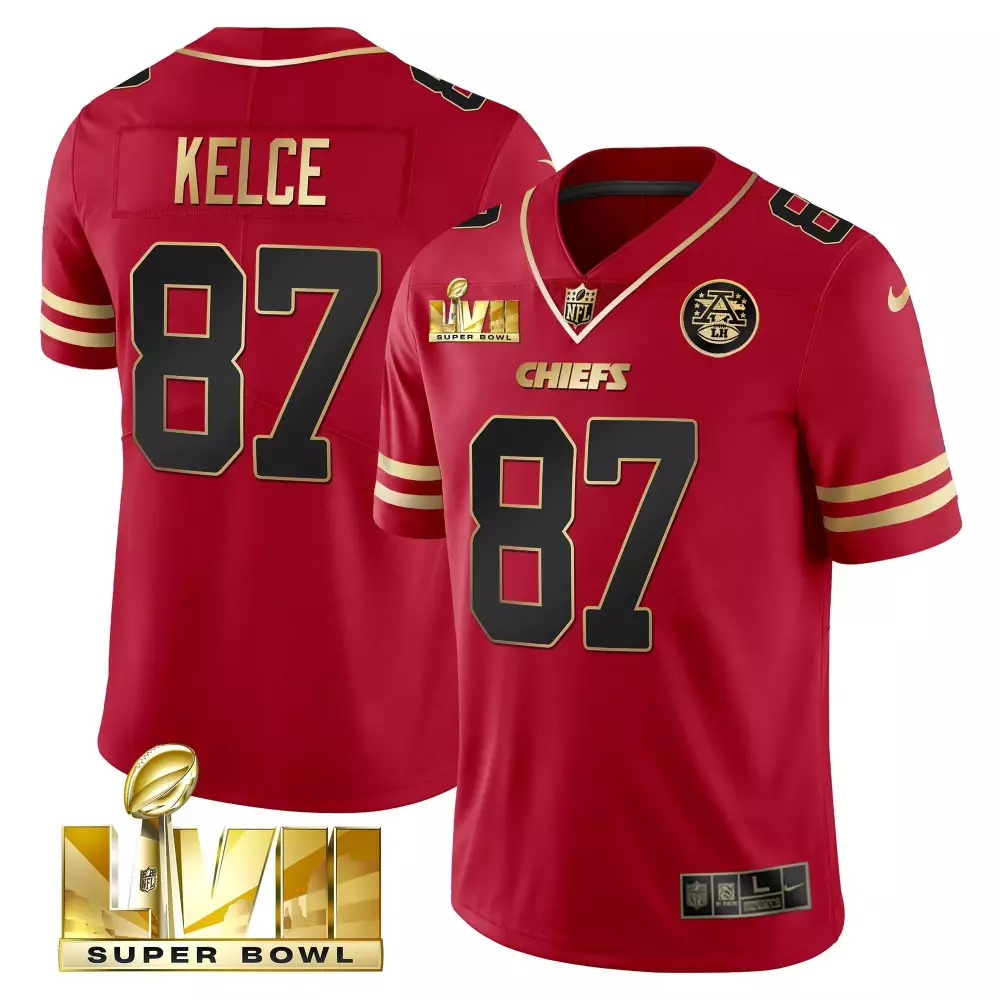Travis Kelce Super Bowl LVII Red Gold Vapor Jersey | Black & Red Stitched | Limited Edition Fan Gear | For Men, Women & Youth