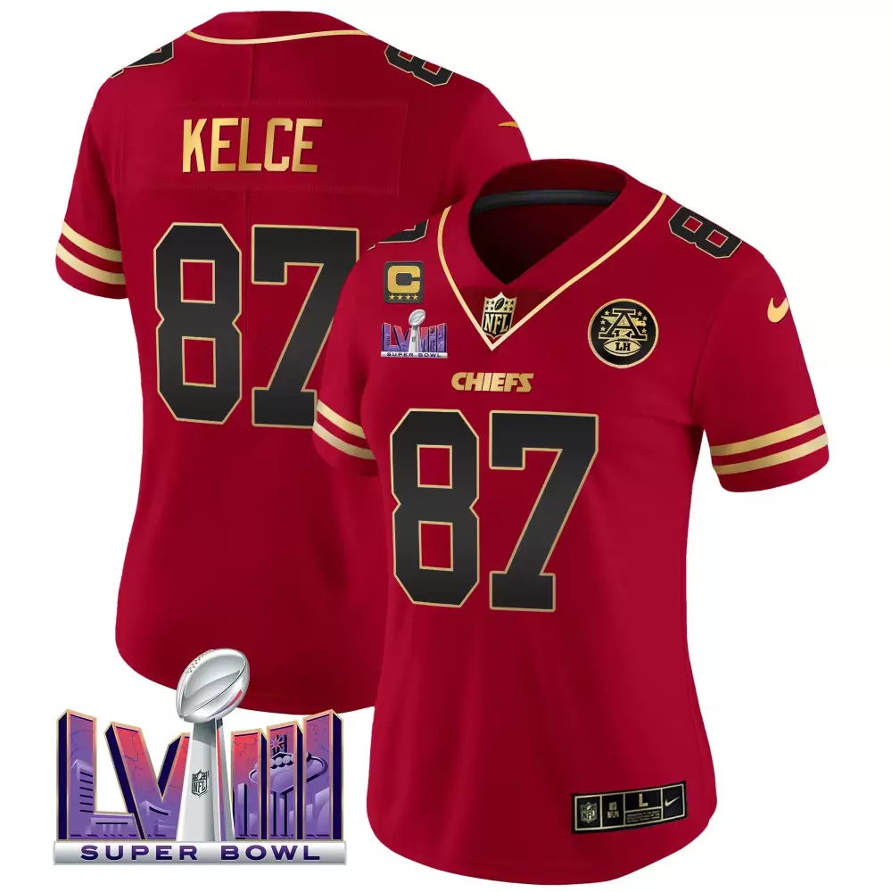 Travis Kelce Women's Kansas City Chiefs Super Bowl LVIII Black Red Jersey | Stitched Vapor | Limited Edition Fan Gear | For Men, Women & Youth