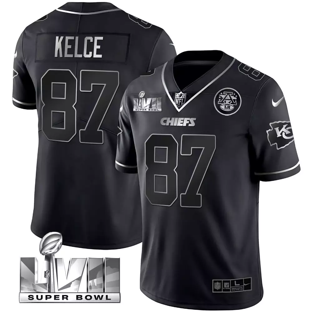 Travis Kelce Men's Kansas City Chiefs Super Bowl LVIII Black Silver Jersey | Stitched Vapor Gold | Limited Edition Fan Gear | For Men, Women & Youth