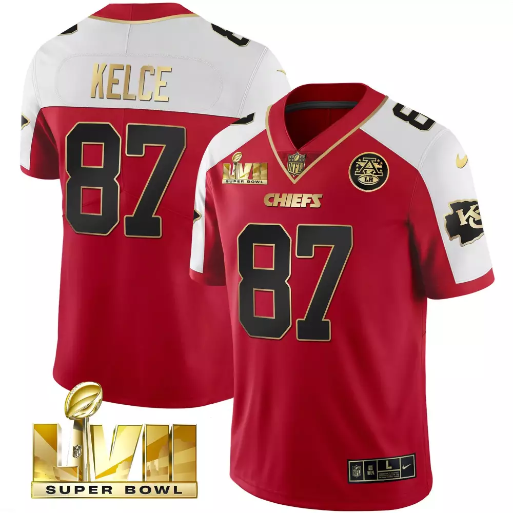 Travis Kelce Kansas City Chiefs Super Bowl LVII Gold Trim Red Alternate Jersey | Stitched Fan Gear for Men, Women & Youth