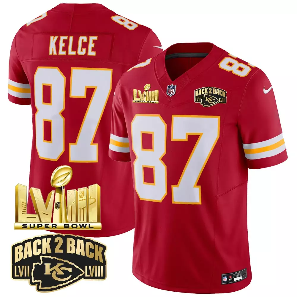 Travis Kelce Kansas City Chiefs 2024 Super Bowl LVIII Back 2 Back Gold Patch Vapor Jersey | Stitched Fan Gear | For Men, Women & Youth