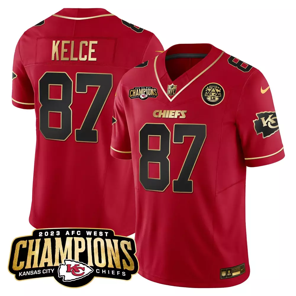 Travis Kelce Kansas City Chiefs 2023 AFC West Champions Patch Vapor Limited Jersey V2 | Stitched Fan Gear | For Men, Women & Youth