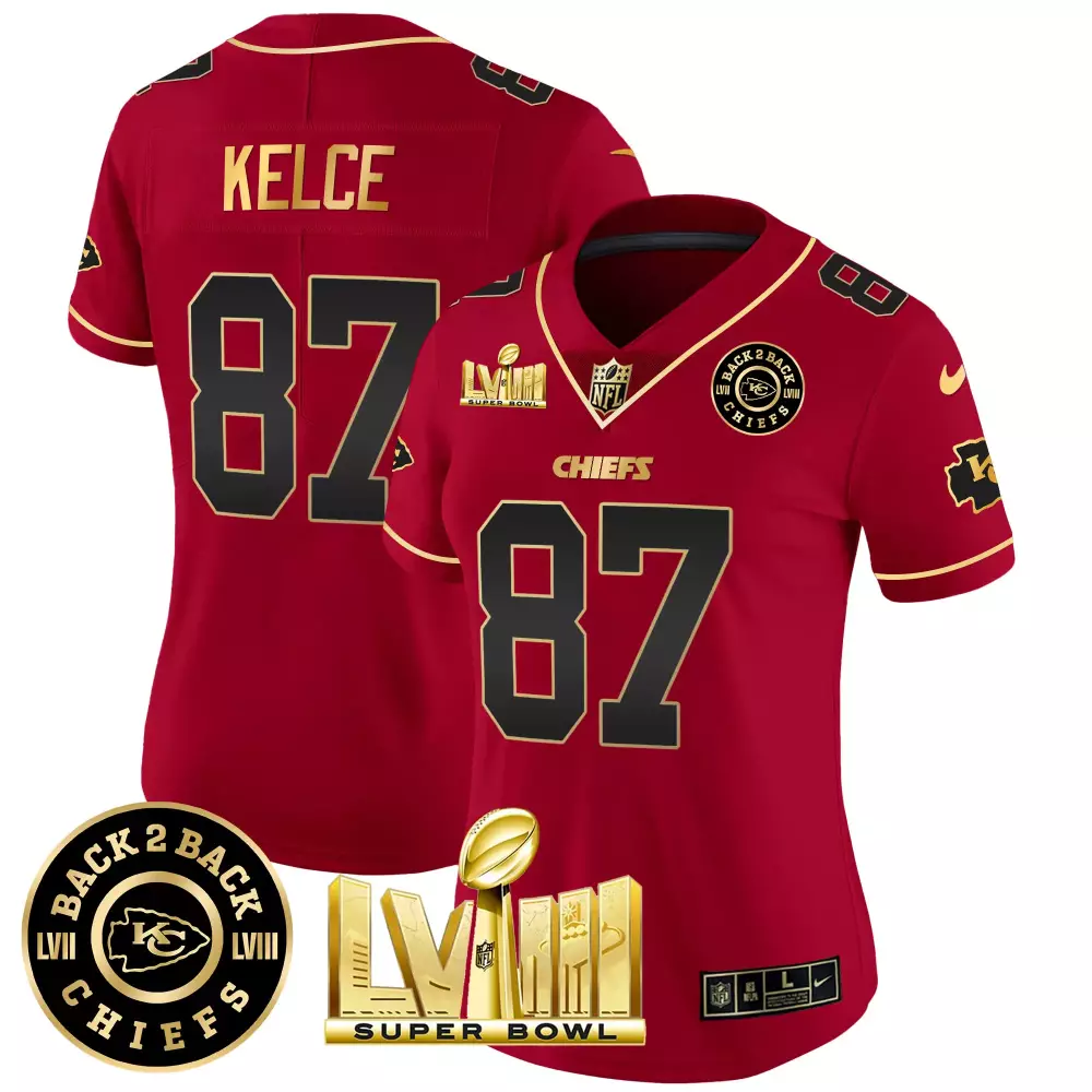 Travis Kelce Kansas City Chiefs Super Bowl LVIII Back 2 Back Patch Vapor Jersey V3 | Stitched | Fan Gear for Women