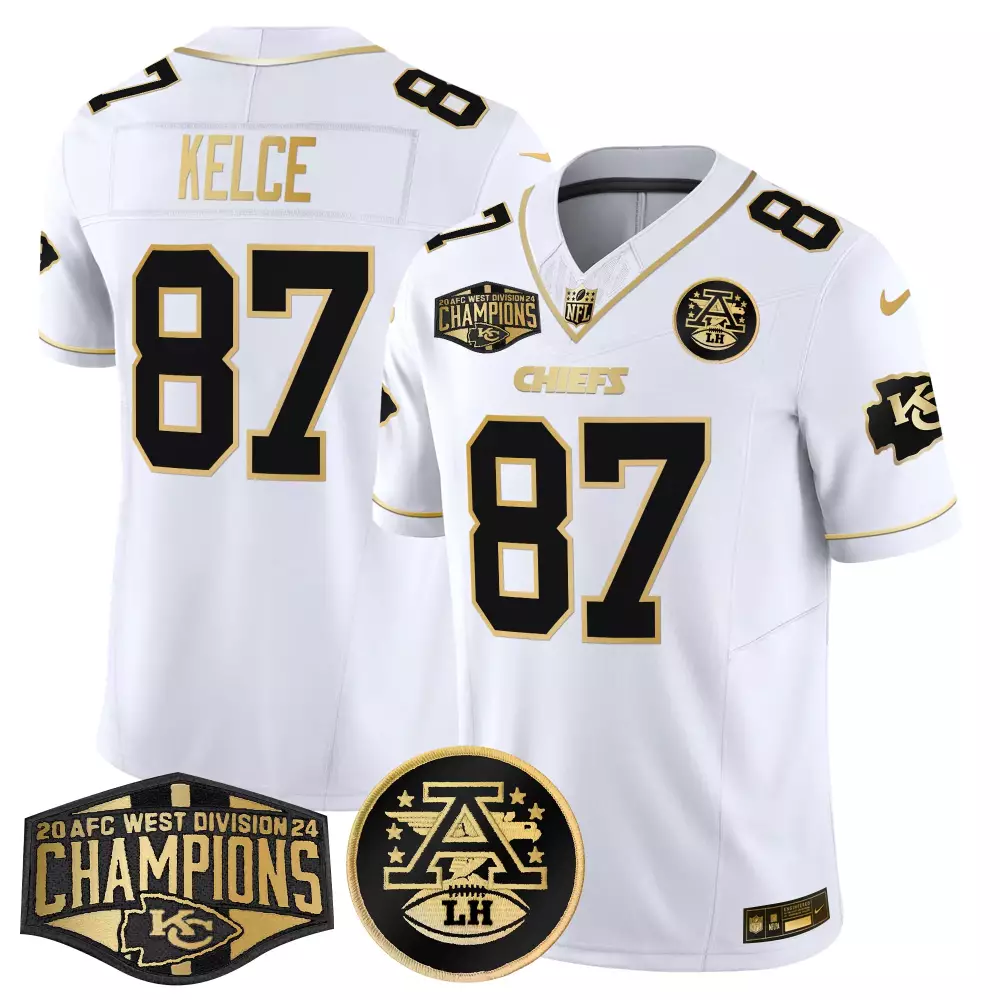 Travis Kelce Kansas City Chiefs 2024 AFC West Division Champions Gold Vapor Limited Jersey | Stitched Fan Gear | For Men, Women & Youth