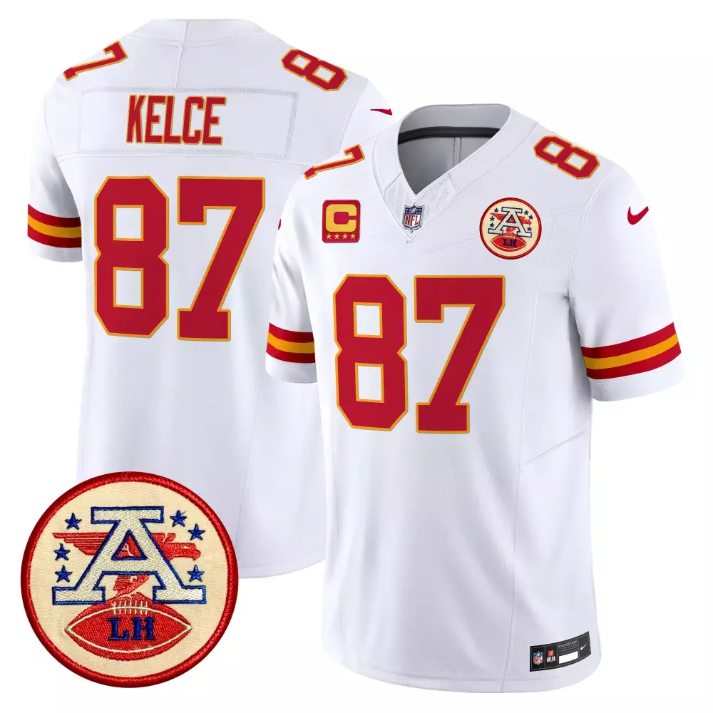 Travis Kelce Kansas City Chiefs 2024 Lamar Hunt Patch Vapor Jersey | Stitched White Limited Edition Fan Gear | For Men, Women & Youth