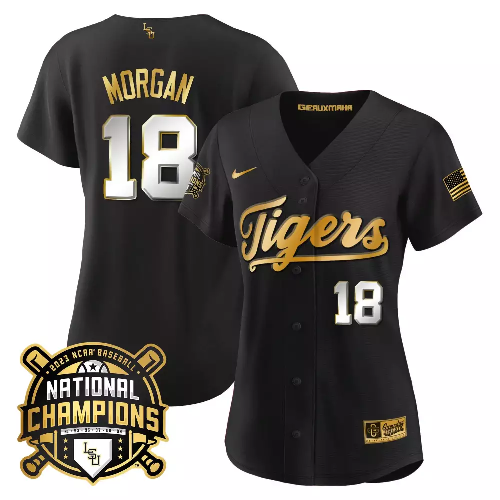 Tre Morgan LSU Tigers 2023 National Champions Black Limited Jersey V2 | All Stitched Gold | Fan Gear for Women & Youth