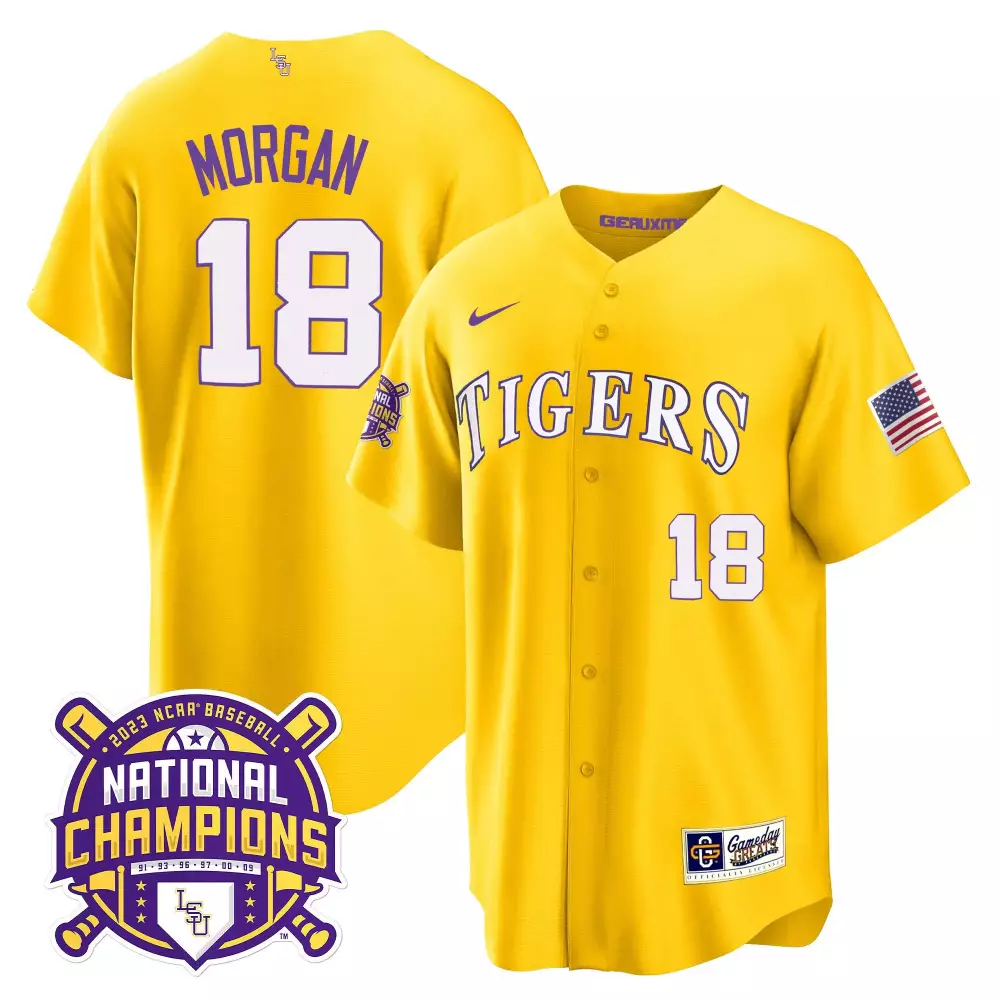 Tre Morgan LSU Tigers 2023 National Champions Gold Cool Youth Jersey V2 | All Stitched | Fan Gear for Kids