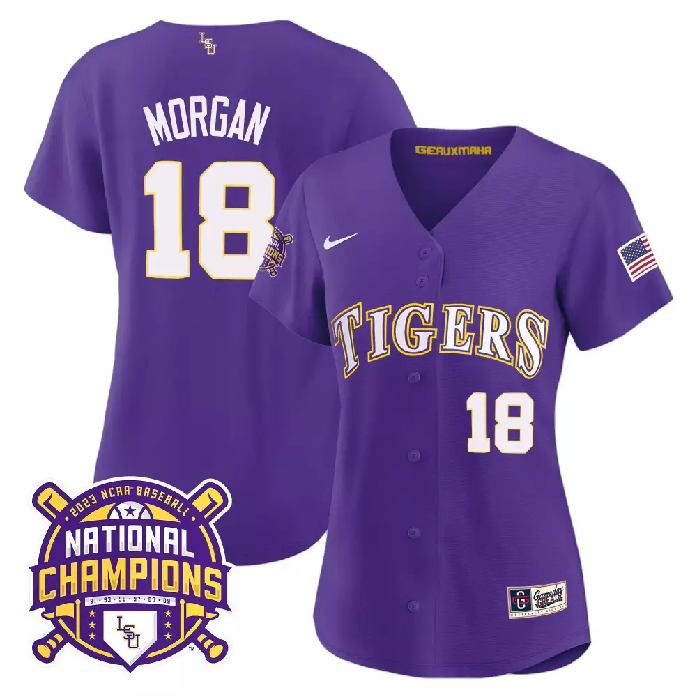 Tre Morgan LSU Tigers 2023 National Champions Gold Jersey V2 | Stitched Fan Gear for Women