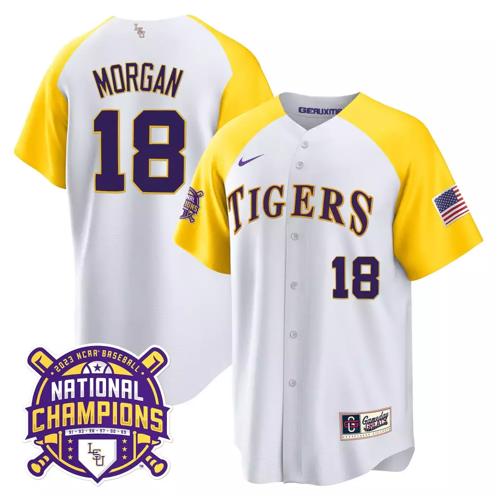 Tre Morgan LSU Tigers 2023 Champions Alternate Color Sleeves Jersey | Stitched Fan Gear for Men