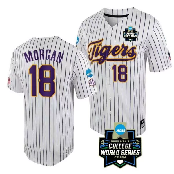 Tre Morgan LSU Tigers College Baseball World Series Jersey | All Stitched | Replica Fan Gear | For Men, Women & Youth