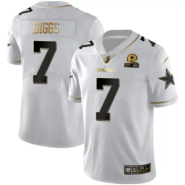 Trevon Diggs Dallas Cowboys White Gold Est 1960 Patch Jersey | All Stitched | Replica Fan Gear for Men, Women & Youth